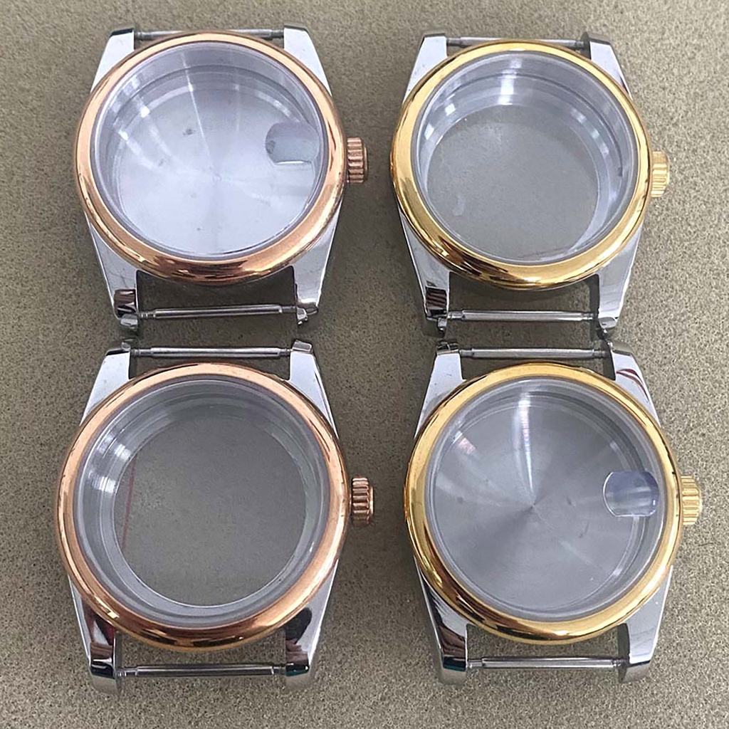 Vỏ đồng hồ oyster 36 / 39mm pvd rose gold r ring case phụ kiện đồng hồ bằng kính khoáng cho bộ chuyển động nh35 / nh36 / 4r