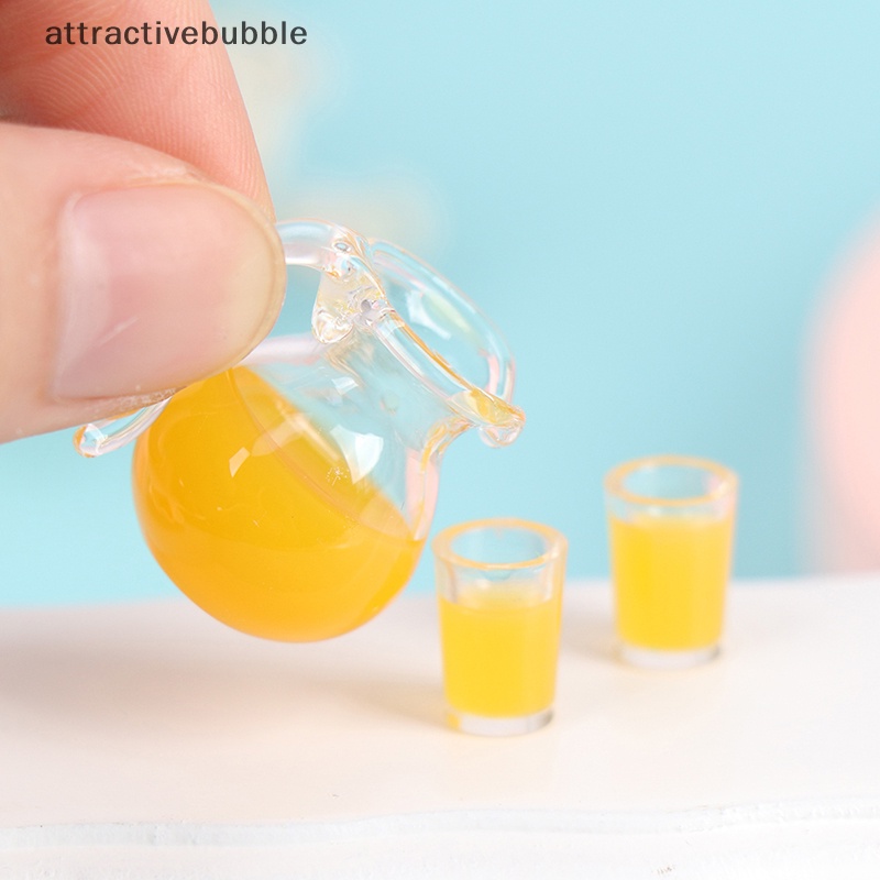 Atvn 3 cái / bộ 1:12 dollhouse miniature drink cup orange juice jug model kitchen decor martijn