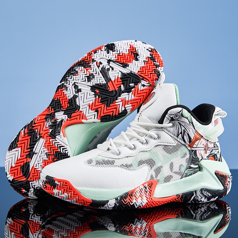 Big size 39-48 high top men basketball shoes non-slip make noise spike đế cao su thoáng khí đan nam thể thao giày thể thao màu trắng thời trang chạy bộ quần vợt running man giày thể thao