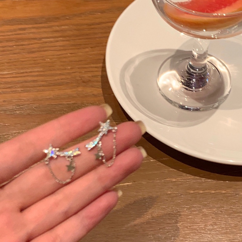 Japan, South Korea, Star Earrings, Sweet Earrings, Girls' New Versatile Earrings, Women's Tassel Earrings, Trendy, Advanced, Exquisite Rhinestone Jewelry