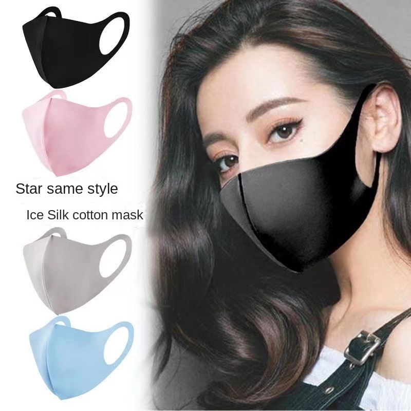 Khẩu Trang Lụa Lạnh Ba Chiều Thoáng Khí Chống Bụi Có Thể Giặt Được