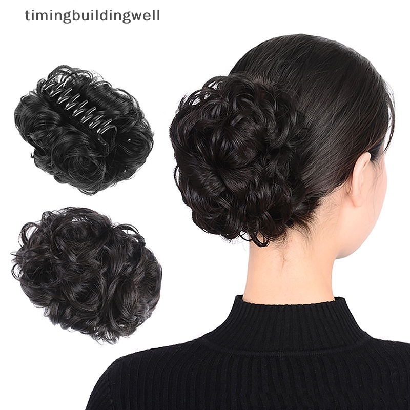 Twvn flower bud head wig claw kẹp trong kẹp tóc cho phụ nữ lộn xộn xoăn ngắn tổng hợp nối tóc búi tóc donut roller qdd