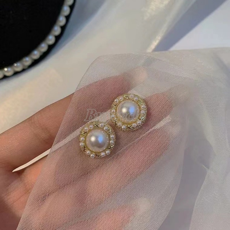 Khuyên Tai Tròn Đính Ngọc Trai Phong Cách Hong Kong Thời Trang Cao Cấp