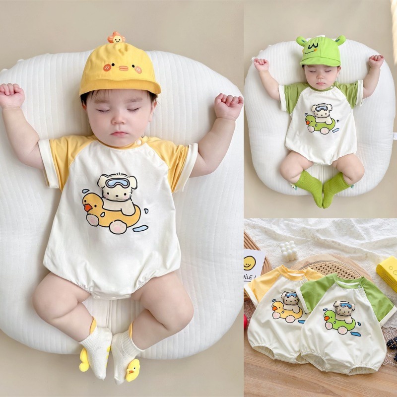 Baby summer romper quần áo thời trang hàn quốc phim hoạt hình cotton áo liền quần ngắn tay 0-2 tuổi bộ đồ trẻ em dễ thương