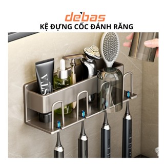 Giá treo bàn chải đánh răng đa năng dán tường kèm cốc kệ bàn chải nhôm cao cấp không gỉ DEBAS