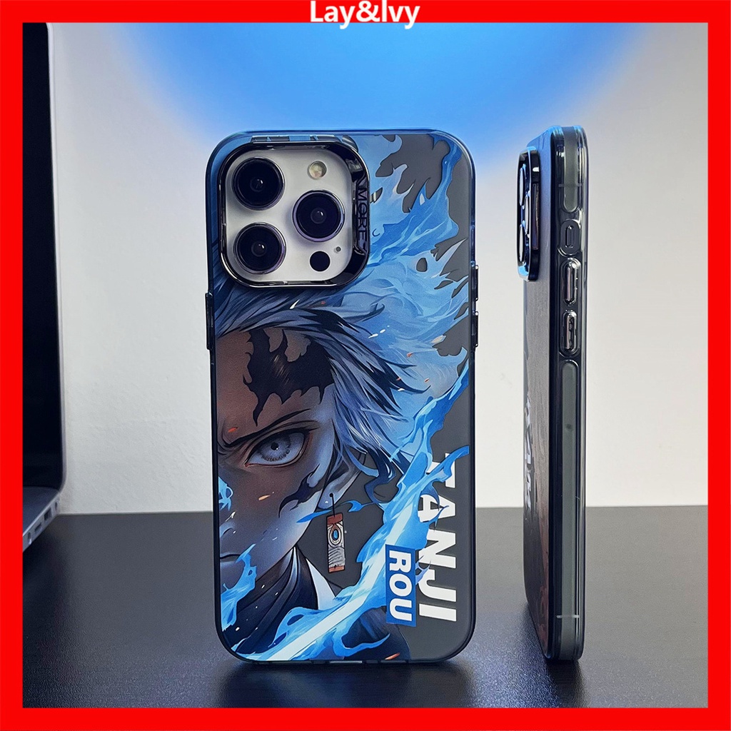 Phim hoạt hình phim hoạt hình anime demon slayer blade tanjiro mạ kim loại khung ống kính imd vỏ điện thoại silicon thích hợp cho iphone 14 14pro 14max 13promax 12 12promax 11