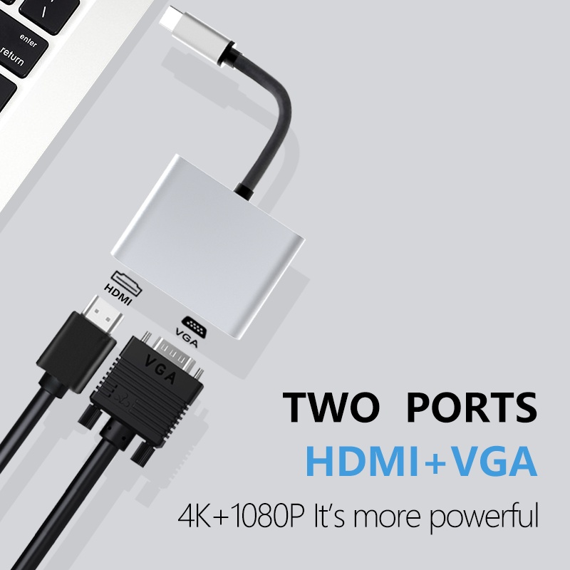 2in1 usb c hub to hdmi 4k 60hz vga 1080p type c docking station for laptop pc phone tablet switch projector multi screen sharing