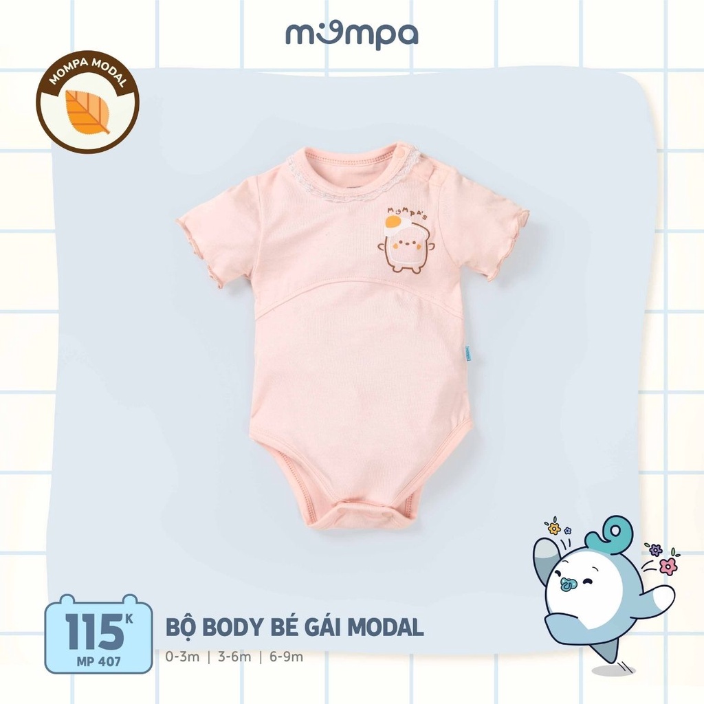 Bộ bodychip cộc tay cho bé sơ sinh Mompa 0 đến 9 tháng vải modal mềm mại thoáng mát dễ thay bỉm 406 đến 407
