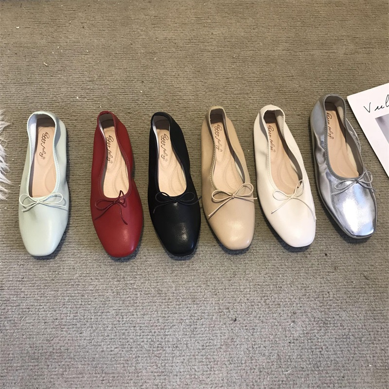 Bow xiaoxiang style flat-soled flat-heeled shoes women 2023 spring new style round toe shallow mouth ballet shoes lazy peas shoes