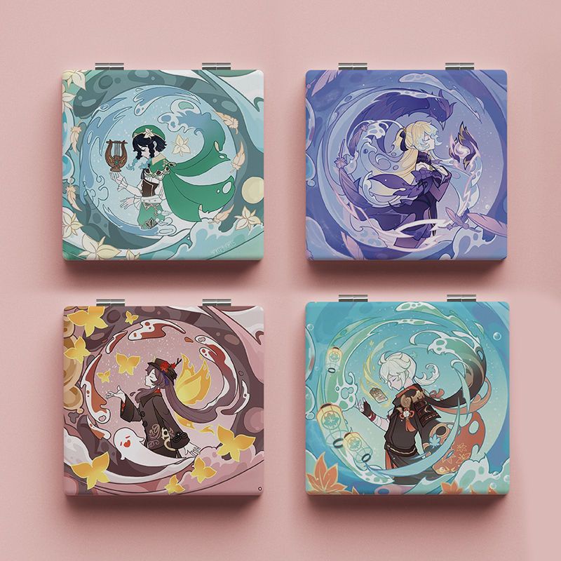 Yuanshen gương nhỏ gấp gương maple yuan wanye zhongli wendi gương trang điểm sinh viên gương trang điểm cầm tay dễ thương