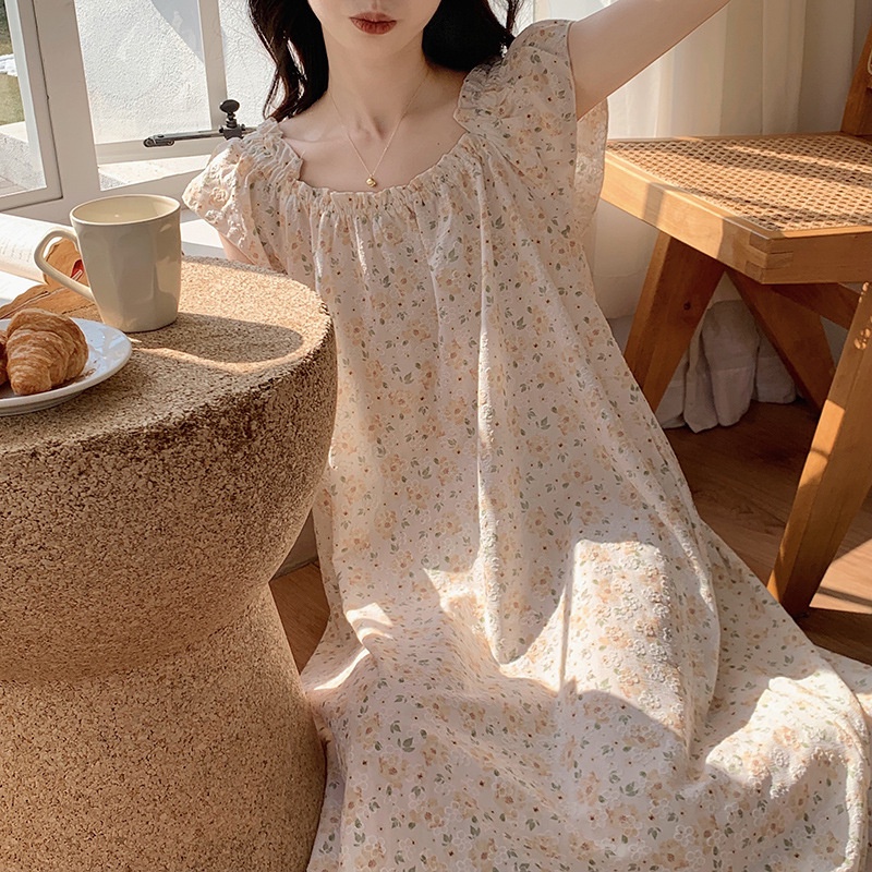 Cô gái ngọt ngào phong cách công chúa đồ ngủ sling mùa hè chấm bi váy ngủ cô gái mùa hè bông dệt có thể mặc bên ngoài quần áo ở nhà iwsp