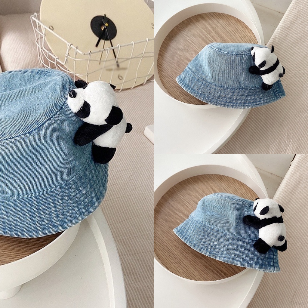Mũ ngư dân trẻ em retro mùa thu và mùa đông mới rửa cao bồi phim hoạt hình dễ thương panda baby basin hat