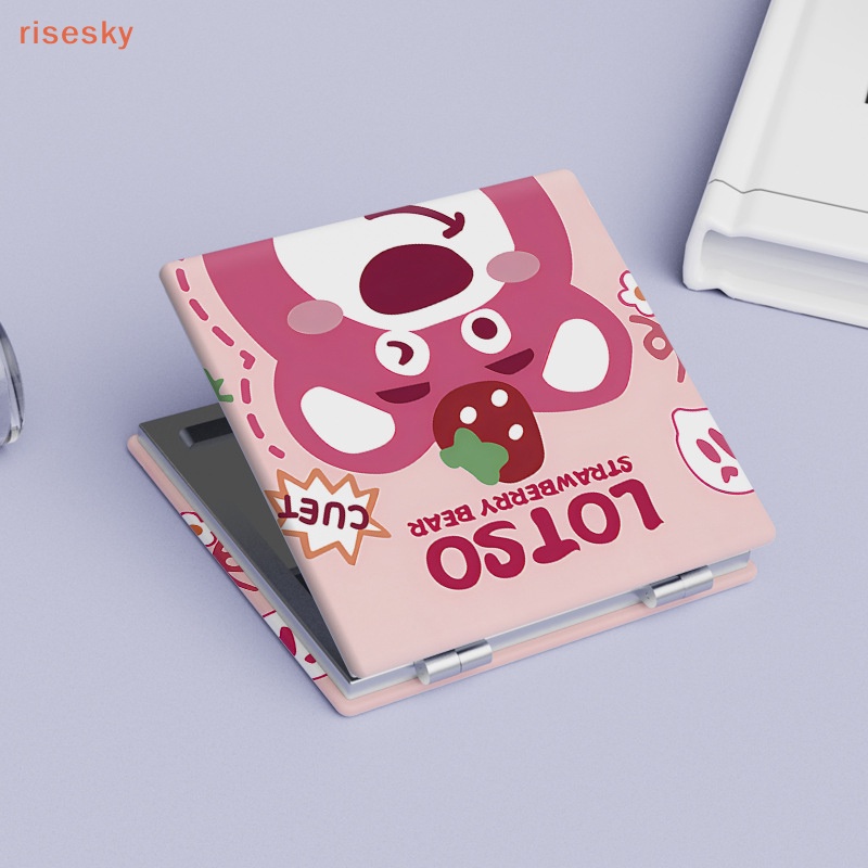 Gấu dâu dễ thương gương trang điểm có thể gập lại cầm tay trang điểm gương nhỏ gấp gương cầm tay vuông nữ sinh dễ thương