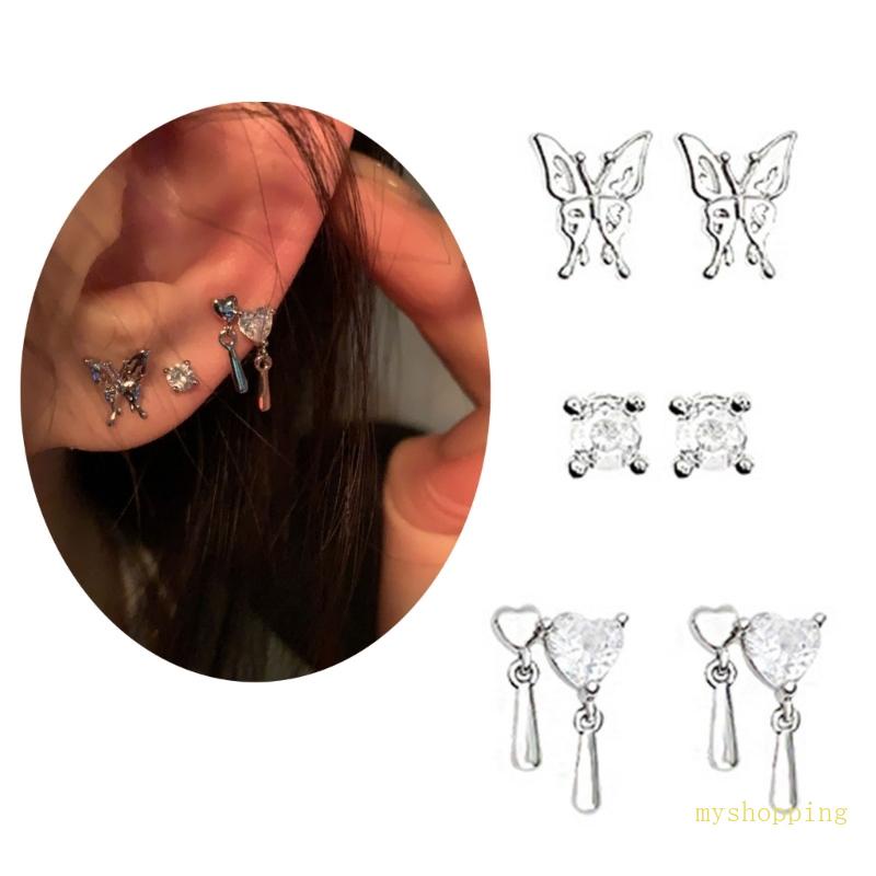 Ivy 6 chiếc micro-set zircon butterfly stud earrings punk heart earrings trang sức