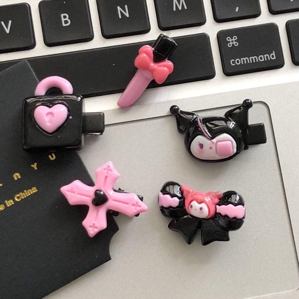 Bộ kẹp tóc kuromi màu hồng đen dễ thương ins sweet cool girl nhật bản phụ kiện tóc hoạt hình nhỏ