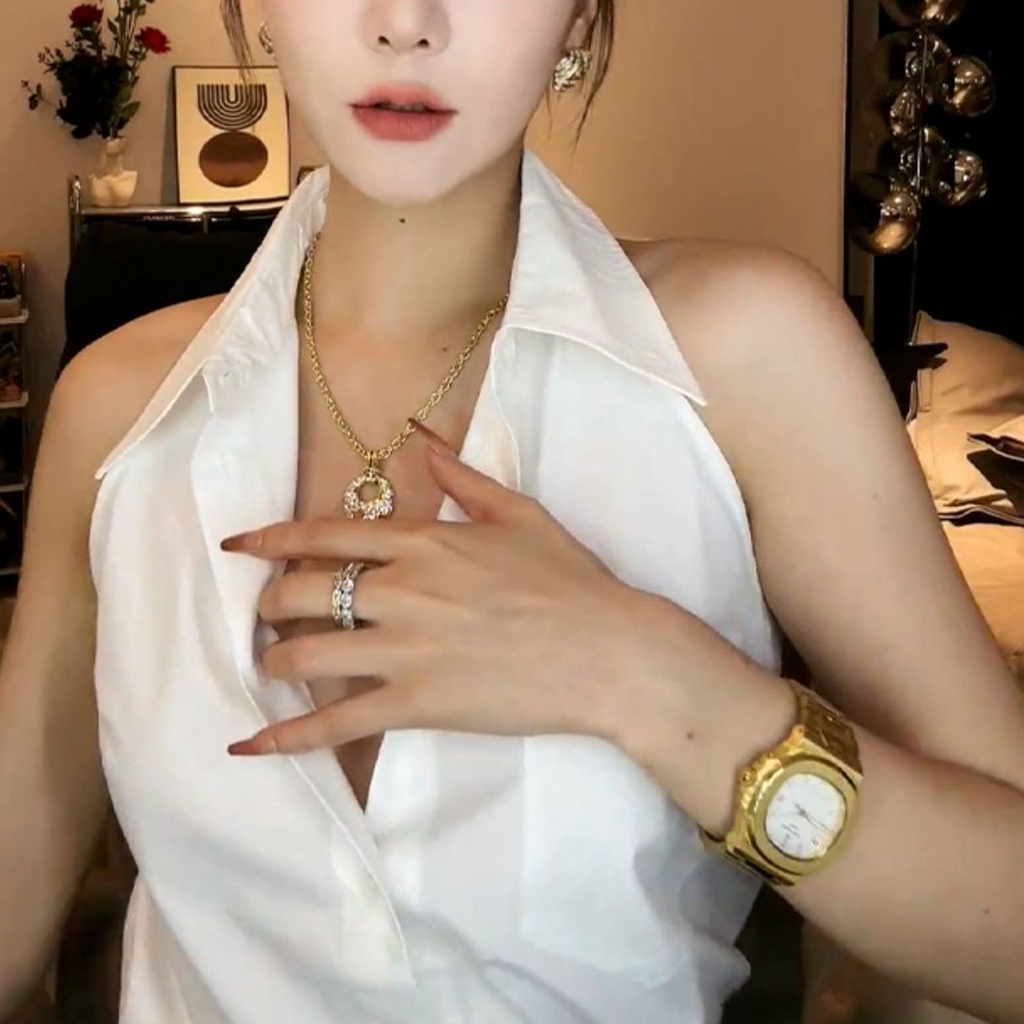 Turndown collar không tay có nút áo sơ mi nữ thường áo sơ mi đơn ngực thời trang áo sơ mi xuân hè