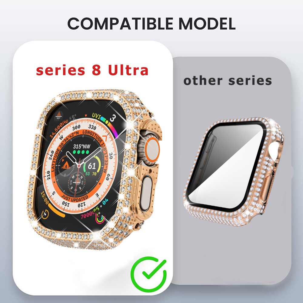 Vỏ đồng hồ kim cương tích hợp kính cường lực tương thích cho apple watch ultra 49mm 38mm 40mm 42mm 44mm 41mm 45mm iwatch 8 7 6 se 5 4 3 nắp