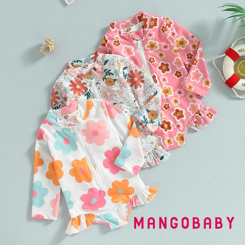 Bộ Đồ Bơi Liền Thân Tay Dài Có Khóa Kéo Họa Tiết Hoa Dành Cho Bé Gái