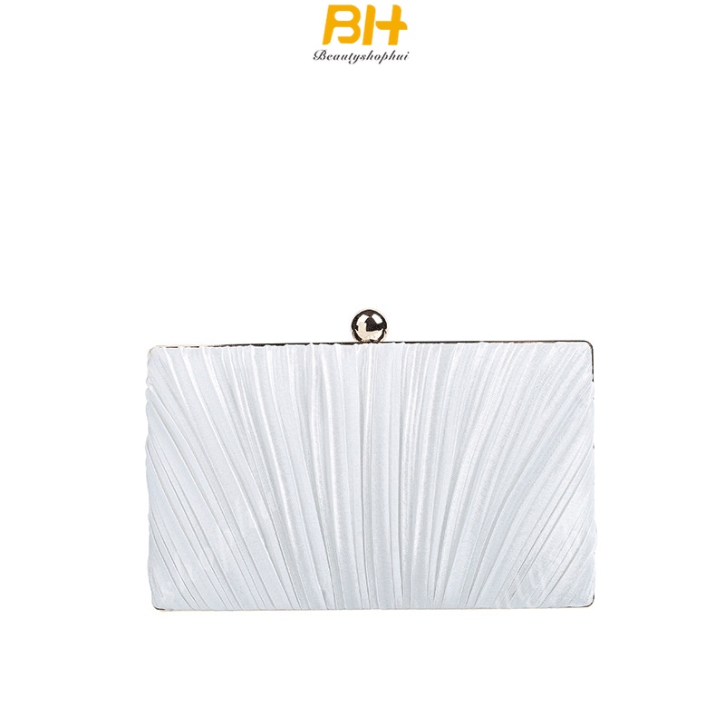Túi Vuông Xếp Li Màu Trắng Có Khóa Thời Trang Dùng Đựng Đồ Trang Điểm Dành Cho Bạn Nữ
