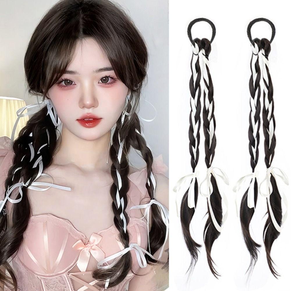 Bím Tóc Giả Bằng Sợi Tổng Hợp Màu Trắng / Hồng Thời Trang Cho Nữ