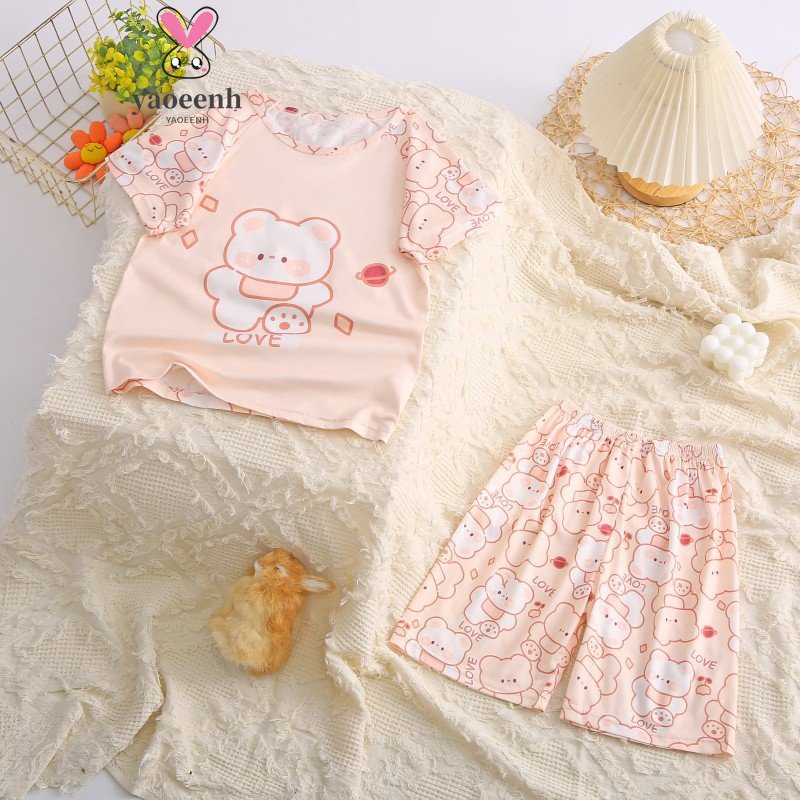 【YAOEENH】Bộ Đồ Ngủ Tay Ngắn 95-158cm In Họa Tiết Hoạt Hình Dễ Thương Thời Trang Mùa Hè Cho Bé Gái