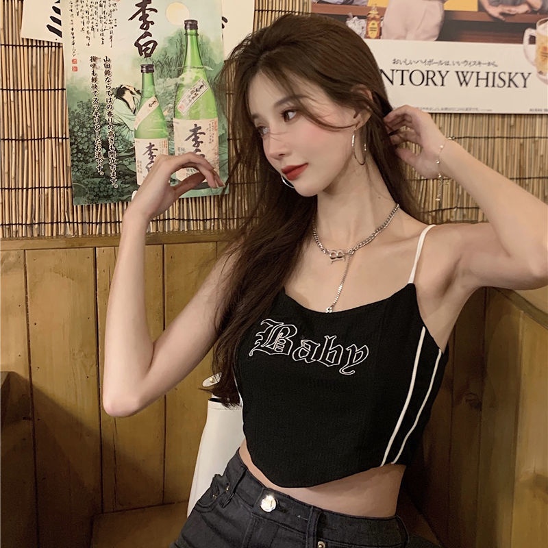 Áo Hai Dây Thêu Chữ Phong Cách Đường Phố Mỹ Cá Tính