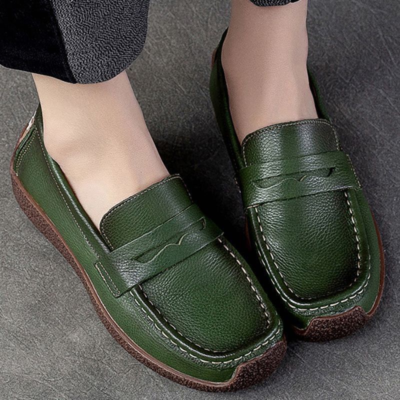 Giày Lười Da Bò Đế Mềm Mũi Tròn Phong Cách vintage Thời Trang Mùa Xuân 2023