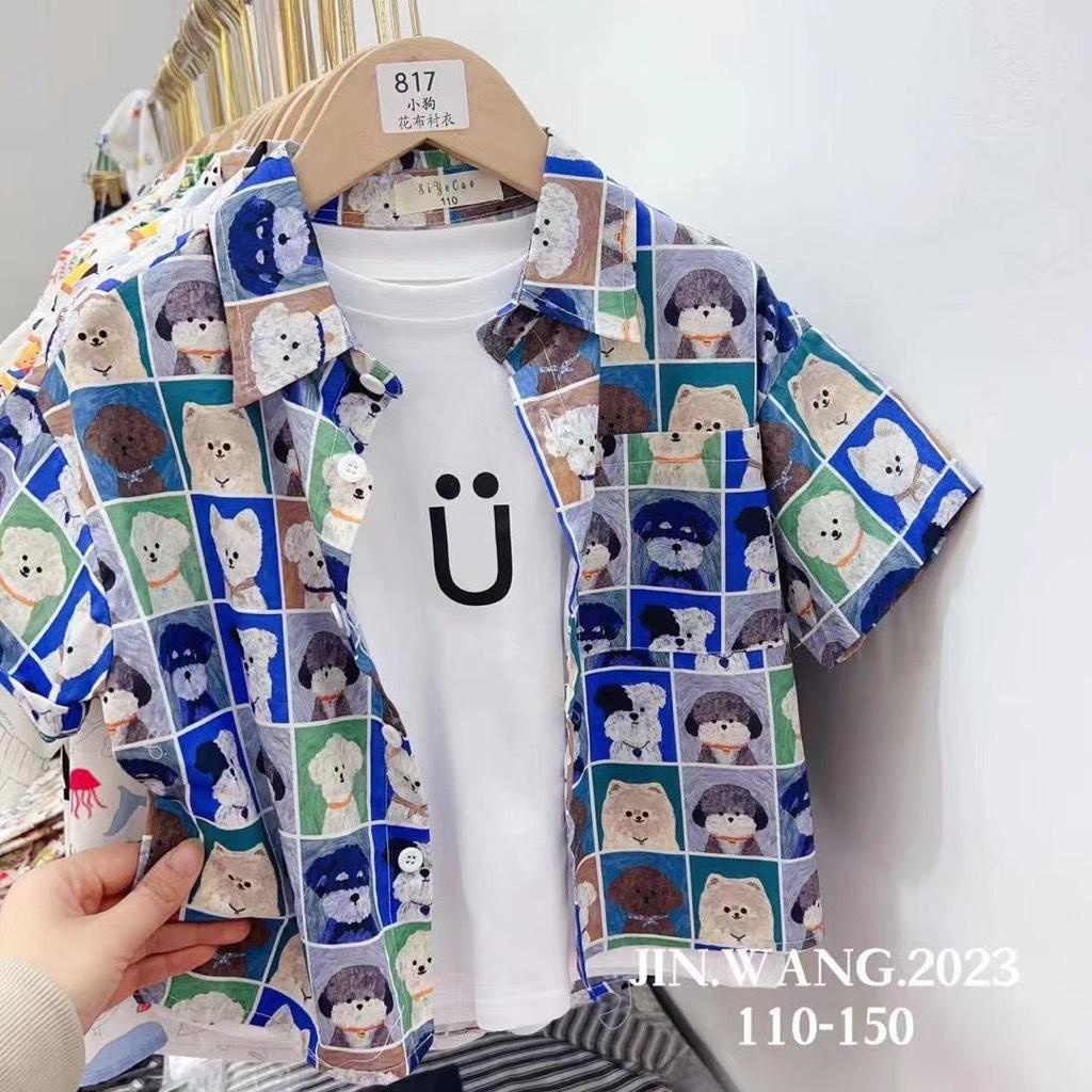 Sơ mi đi biển cho bé trai phong cách Hàn Quốc phom to đẹp size từ 16-40kg vải cotton thấm hút mồ hôi