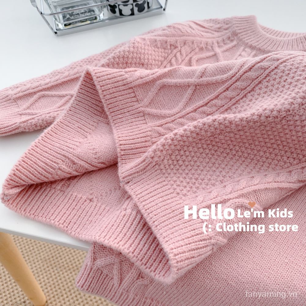 Bộ Áo Len Tay Phồng + Quần Dài Màu Trơn Phong Cách Hàn Quốc Thời Trang Thu Đông Xinh Xắn Cho Bé Gái Màu Sắc