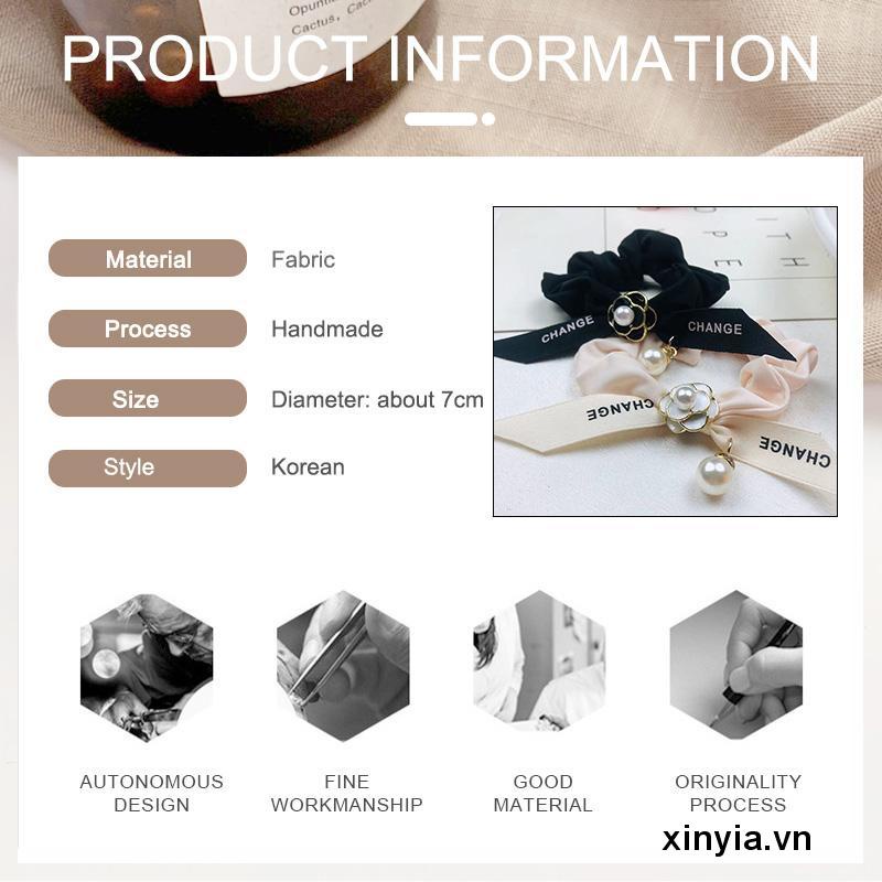 Dây Buộc Tóc Vải Satin Đính Nơ Ngọc Trai Nhân Tạo Phong Cách Hàn Quốc