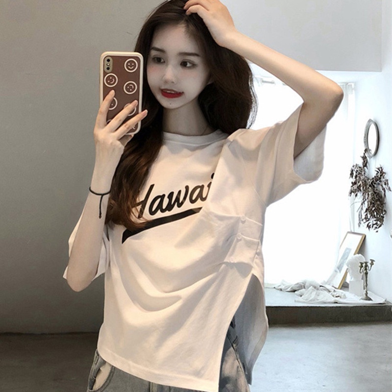 IELGY Áo Thun Ngắn Tay Cổ Tròn In Họa Tiết Thời Trang Hàn Quốc