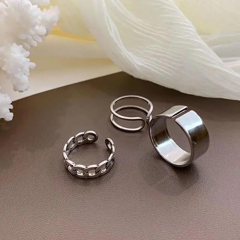 Set 3 Nhẫn Đeo Tay Kim Loại Đơn Giản Thời Trang Cho Nữ