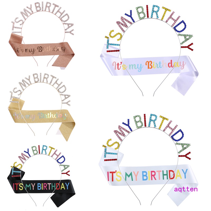 Aqtten Băng Đô Vương Miện Bằng Hợp Kim Satin Màu Kẹo In Chữ Happy Birthday Làm Quà Tặng Sinh Nhật Cho Bé Gái