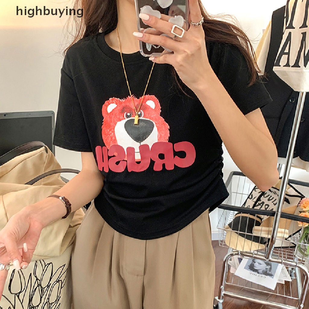 Áo Thun Tay Ngắn Cổ Tròn In Hình Gấu Thời Trang Mùa Hè Cho Nữ