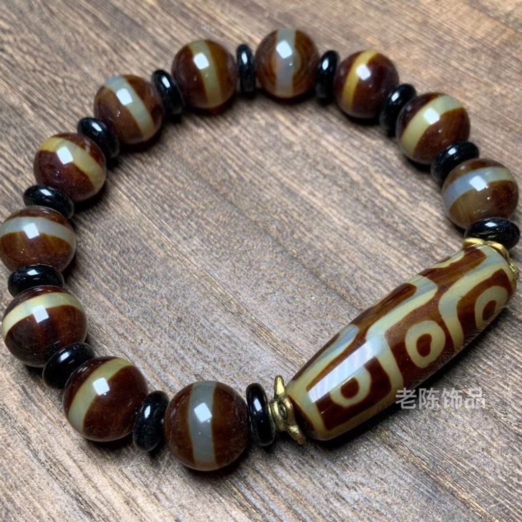 Vòng Tay Chuỗi Hạt Đá Mã Não Tự Nhiên Phong Cách Tây Tạng Dzi 4.25