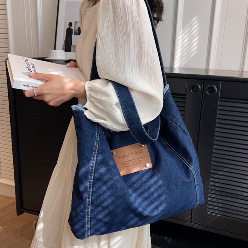 Túi tote Đeo Vai Vải denim Sức Chứa Lớn Thời Trang Hàn Quốc Dễ Phối Đồ Cho Nữ