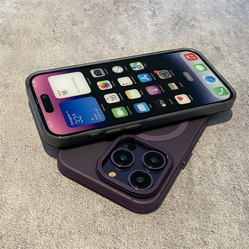 Ốp Điện Thoại Cứng Siêu Mỏng Đính Nút Kim Loại Hít Nam Châm Chống Rơi Cho iPhone 14 Pro Max 13 12 Pro Plus