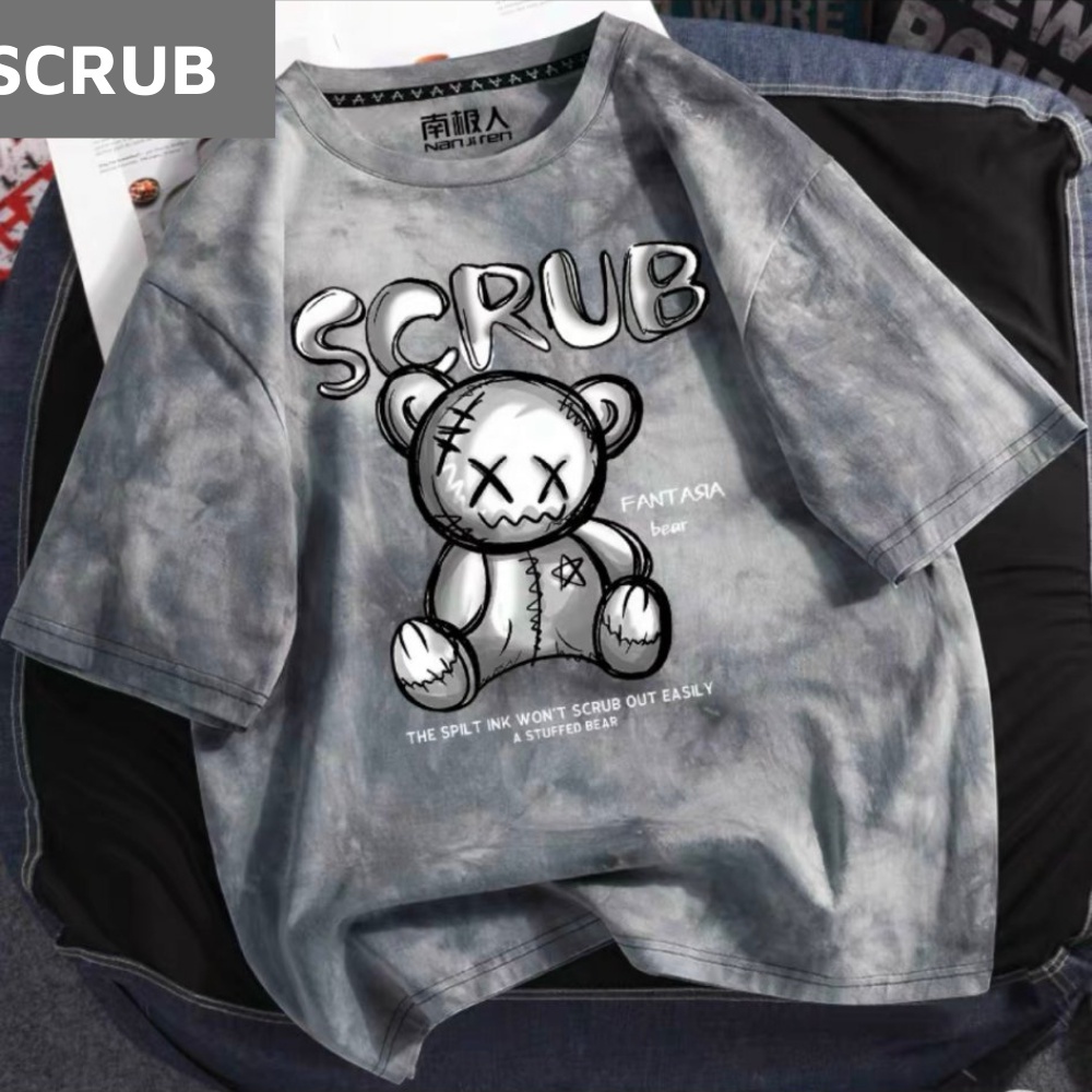 Mẫu mới combo áo thun form rộng loang gấu scrub kèm quần short sọc ngang cá tính septembergod top 014 ghep short 016