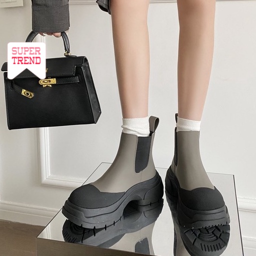 Giày Bốt Ống Ngắn Mũi Tròn Phối Chi Tiết Cổ Điển Thoải Mái Hợp Thời Trang