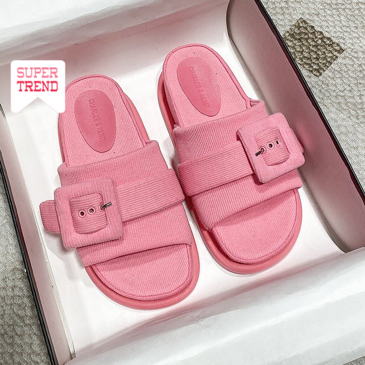 Dép Mũi Tròn Đế Dày Màu Trơn Thoải Mái Thời Trang Mùa Hè Phong Cách Hàn Quốc