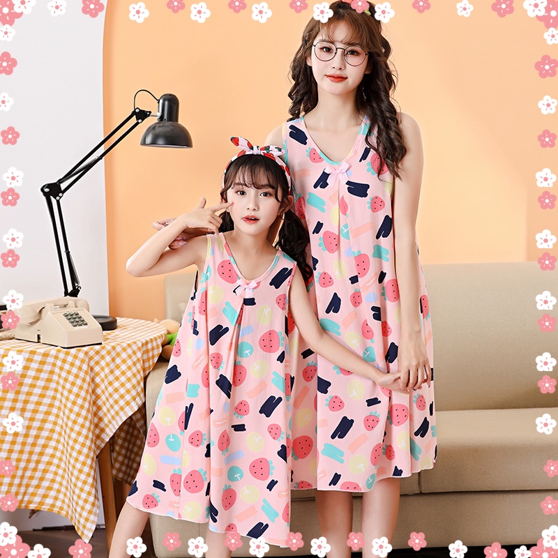 Đầm Ngủ Cotton Lụa Mỏng Phong Cách Công Chúa Thời Trang Mới Cho Mẹ Và Bé Kích Thước 90-160CM