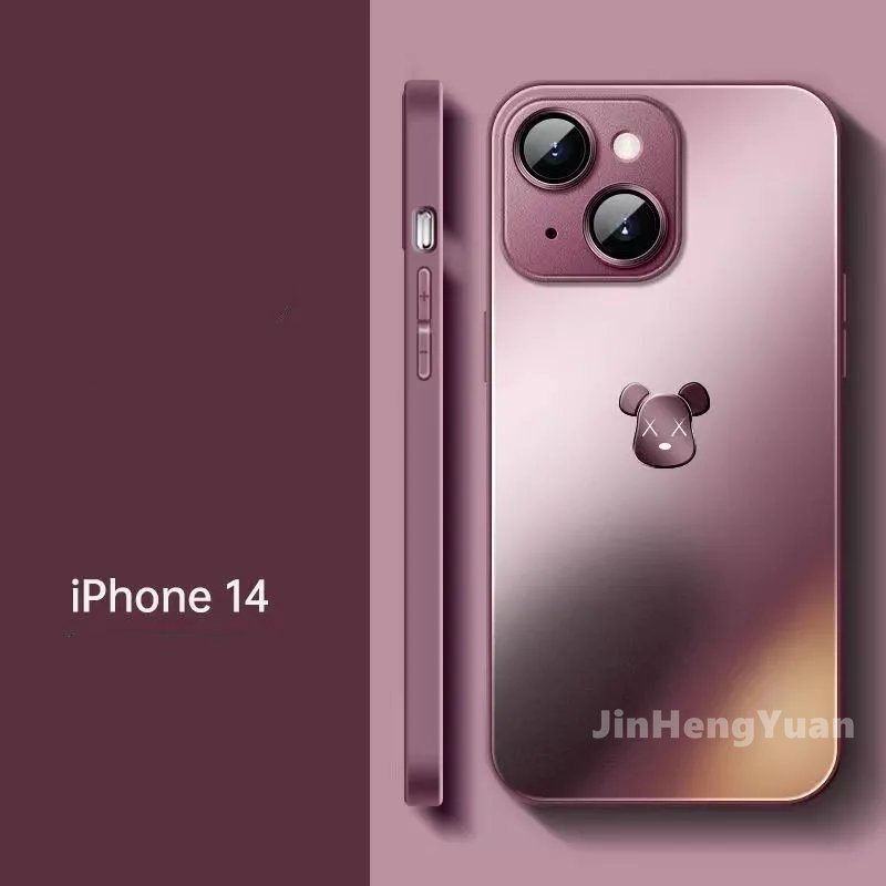 Ốp Điện Thoại Mặt Kính In Hình Gấu Hoạt Hình Cho IPhone 14 11 13 12 Pro Max 14 Plus