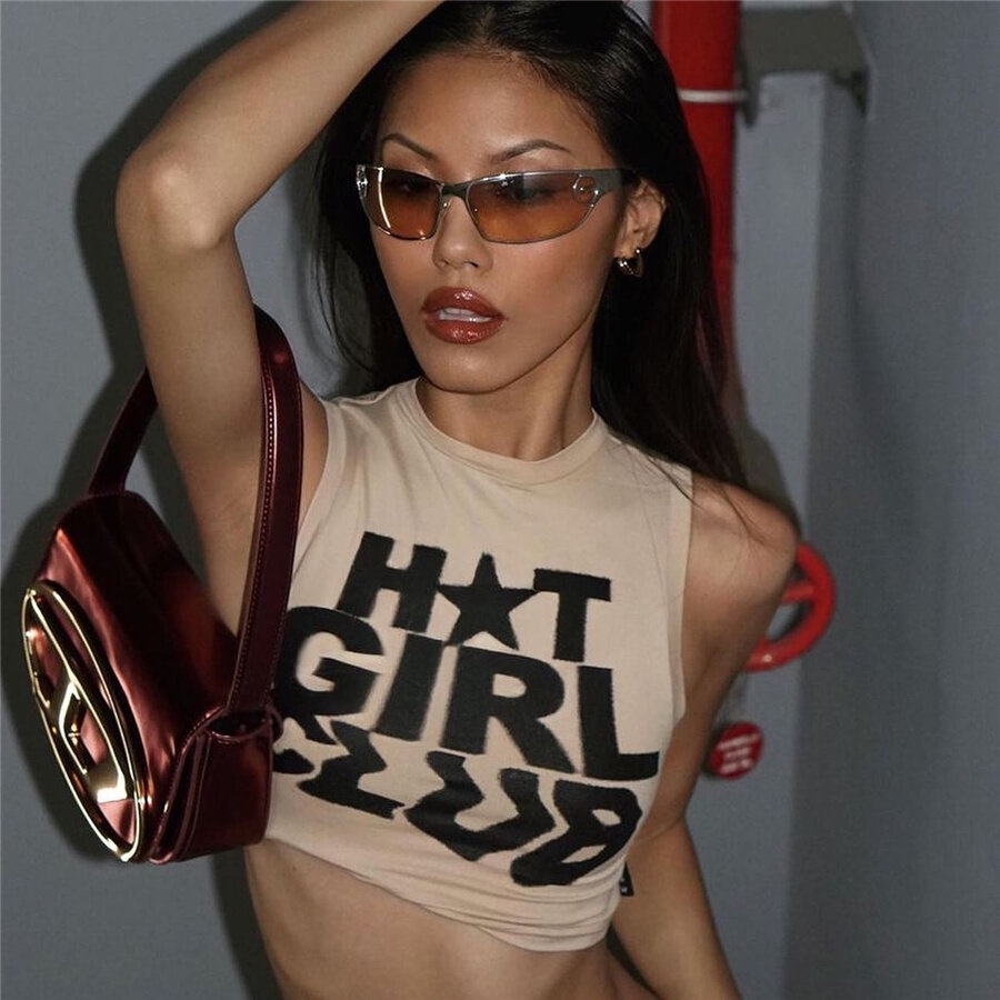 Áo Croptop Sát Nách Cổ Tròn Dáng Ôm In Chữ Thời Trang Mùa Hè Cho Nữ