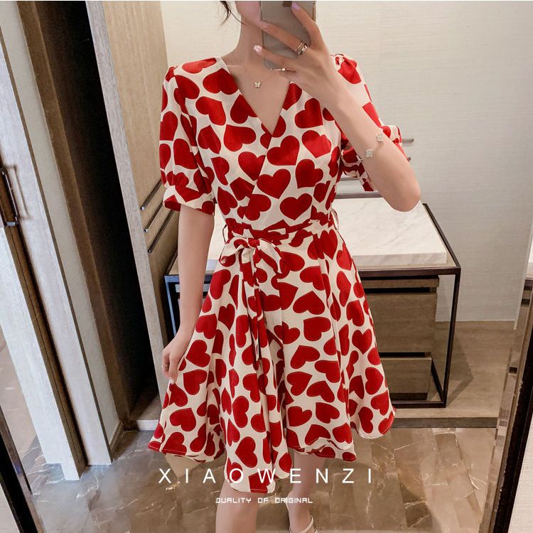 Đầm Chiffon Cổ Chữ V Họa Tiết Chấm Bi Thời Trang Mùa Hè Xinh Xắn Cho Nữ