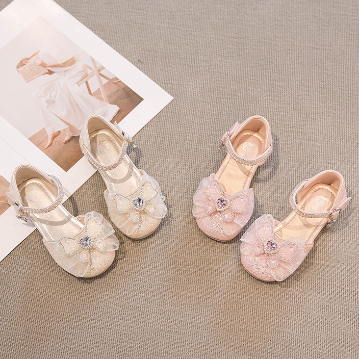 Giày Cao Gót Da Đế Mềm Đính Pha Lê Thời Trang Xuân Thu 2023 Cho Bé Gái