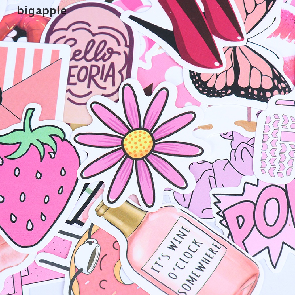 Bộ 50 Đề Can Họa Tiết Hoạt Hình Cô Gái Màu Hồng Dùng Để Trang Trí Vali / Laptop / Xe Đạp