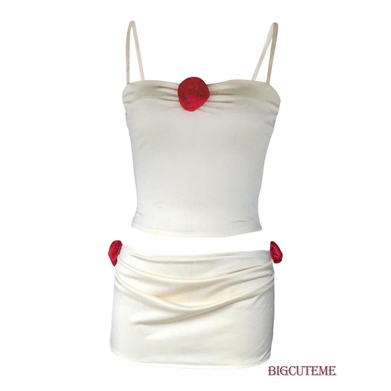 Bộ Trang Phục 2 Mảnh Gồm Áo Croptop Trễ Vai Không Tay In Hoa + Chân Váy Quấn Thời Trang Nữ