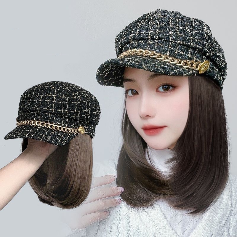 Bộ Tóc Giả Ngắn Thẳng Kèm Mũ Đội Phong Cách Thời Trang Dành Cho Nữ