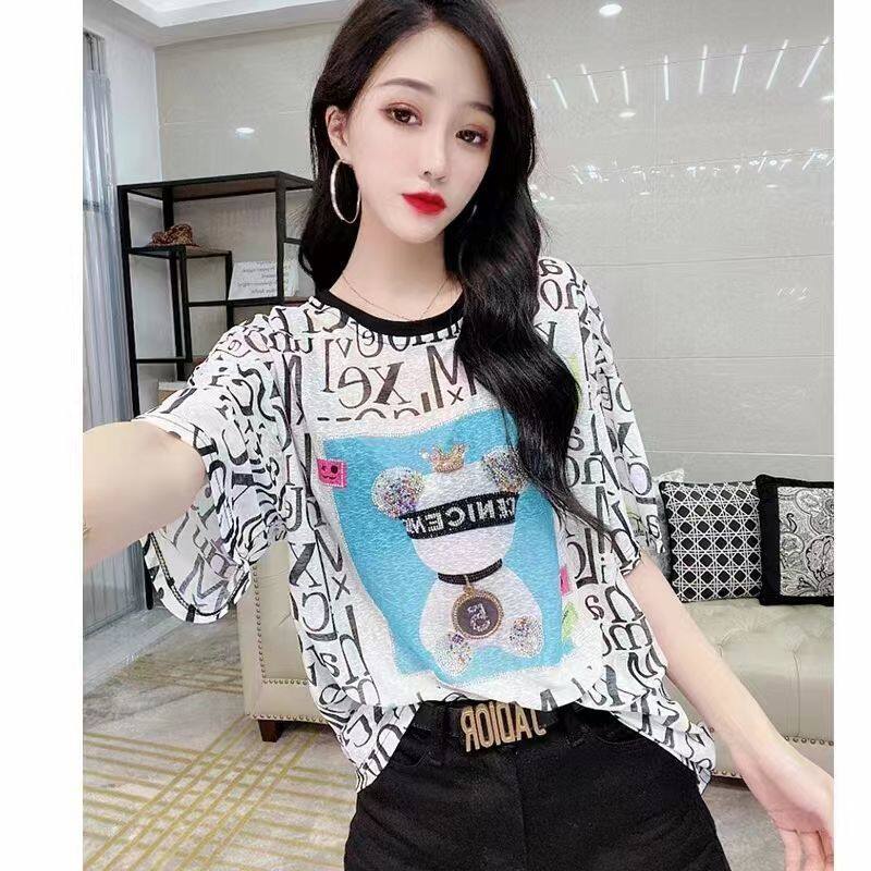 Áo Thun Lụa Lạnh Mỏng Tay Ngắn Dáng Rộng Thời Trang Mùa Hè Cho Nữ