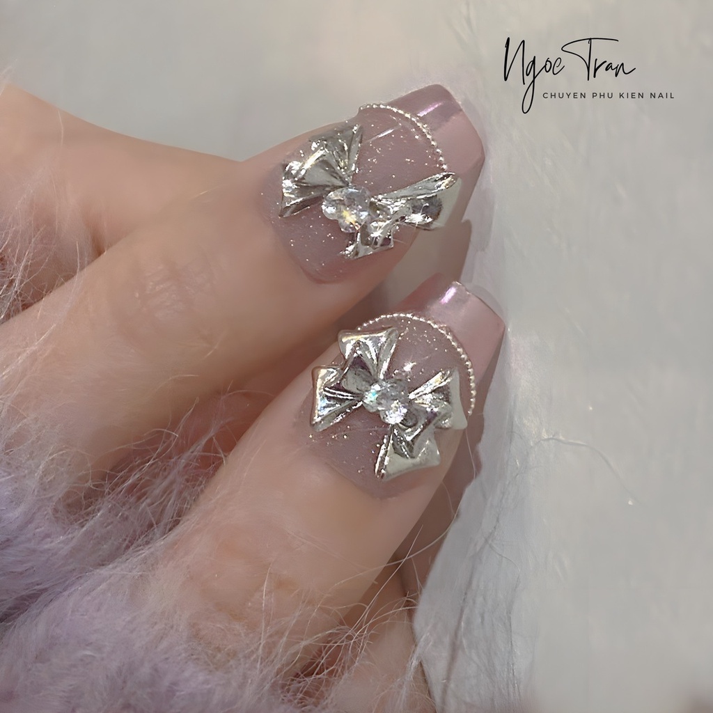 Charm Nơ Kim Loại Vàng Bạc Mới 2023 | Trang Trí Móng Tay
